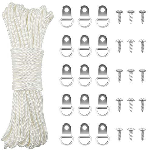TUPARKA 15m*3mm Picture Wire Picture Hanging Cord White Nylon Picture Cord for Mirror Photo Frame with 15 Hanging Hooks and 15 Screws