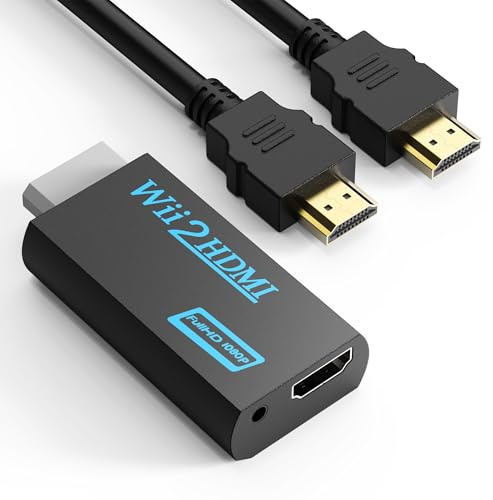 GoldOars Wii zu HDMI Adapter 1080P/720P HD Converter mit 3,5mm Stereo Audio Buchse +1,5m Kabel Unterstützt NTSC/PAL Format für Smart TV HDTV (Schwarz)
