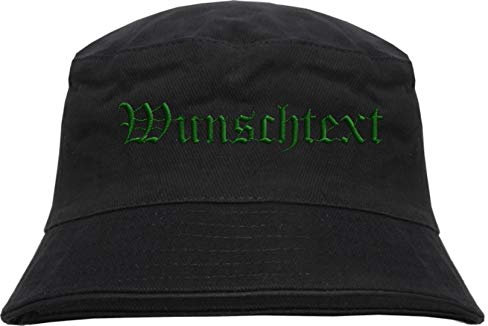 HB_Druck Fischerhut - Bucket Hat mit Wunschtext - Altdeutsch - Bestickt - S/M Stickfarbe: grün