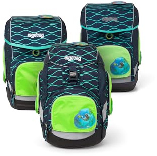 ergobag Fluo Zip Set Grün | 3-teiliges Sichtbarkeits-Set für frühere ergobag pack Modelle, also geeignet für Käufe vor Oktober 2019