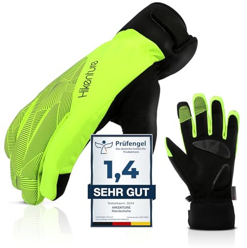 HIKENTURE Winterhandschuhe, Wasserdicht Fahrrad Winter Herren Damen, Winddichte Skihandschuhe Fahrradhandschuhe mit Langlauf Gel Gepolstert Männer Frauen, Outdoor Handschuhe Geldgrün L