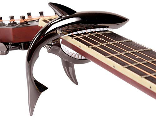 JINWEE Shark Gitarrenkapodaster, hübsch, cooler Kapodaster für elektrische Akustikgitarre, Ukulele, Zinklegierung, Federkapodaster (schwarz)
