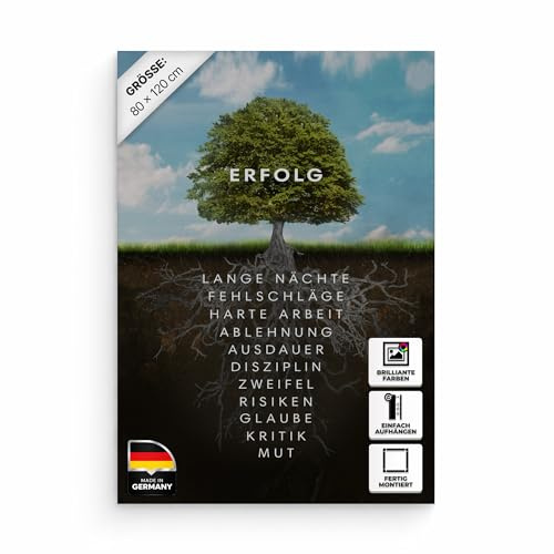 Hustling Sharks® Motivationsbild „Baum des Erfolges“ – Leinwand 80 × 120 cm | XXL Motivationsbild im Hochformat, Bilder Büro, Erfolg Bild, Bilder mit Sprüchen, Wanddeko Büro