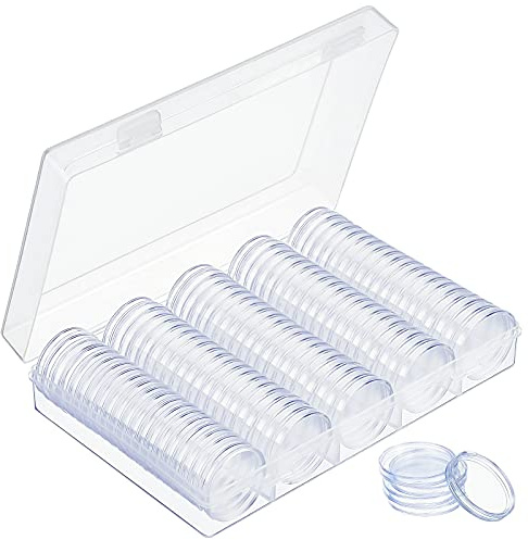 MengH-SHOP Myntkapslar 30mm Plast Transparent Mynt Samling Rund myntfodral med förvaringsbox för mynt samling 100 stycken