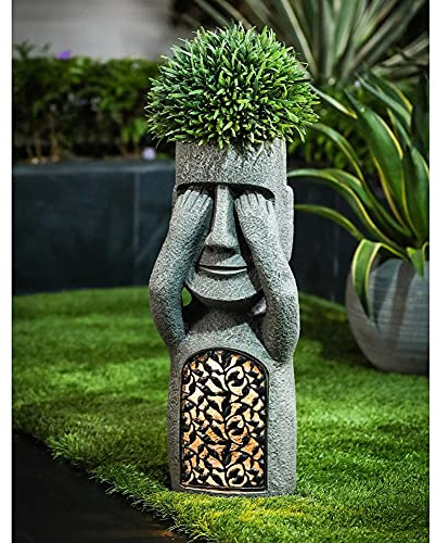 Syfinee Gartenstatue aus Kunstharz, Motiv: See Hear Speak No Evil, Osterinsel-Statuen, kreative Skulptur, Ornament, Dekoration, Persönlichkeit, Blumentopf, Übertopf für den Außenbereich, Garten, Hof