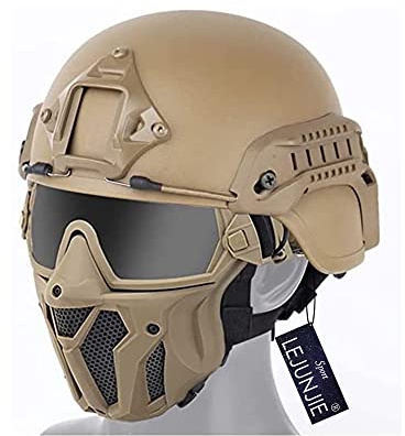 Tactical Airsoft PJ Helmet and Full Face Protection Airgun Mask,with Detachable Anti-Fog Goggles for BB Gun Paintball CS Game