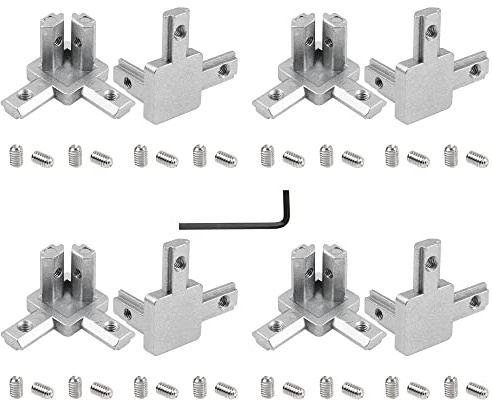 Rrina 8Pcs 2020 Series European Standard 3-Way End Corner Bracket Connector with Screws for 6mm T-Slot Aluminum Extrusion Profile