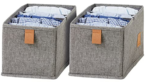 LOVE !T STORE !T Juego de 2 organizadores de cajones de, 6 compartimentos, plegables, 15 x 30 x 15 cm, color gris