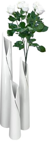 GlasArt Blumenvase Vase Pure White Schlank weiß schlicht edel 30-50cm hoch, Wohnzimmer Fensterbank, Keramik (30x6 cm)