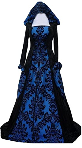 Feynman Vestido Medieval para Mujer con Mangas Trompeta, Estilo Medieval Victoriano, Vestido Largo renacentista, gótico. para Carnaval, Halloween, Fiestas de Princesas, Disfraz, Azul, M