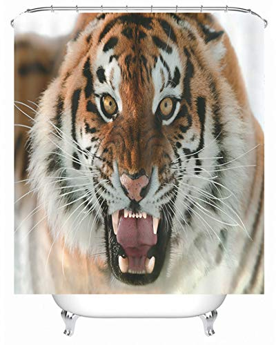 EHOMERY Duschvorhang Nach Maß Duschrollo Auf Maß Heulender Tiger Polyester Gelb Rostfreie Ösen Und 12 Hakenringe, 180X180Cm