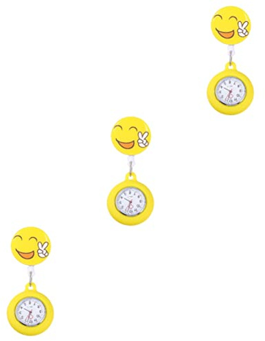 Mikikit Schwesternuhr Smily 3 Stücke Arbeiten Cartoon Batterie Handclip Revers Studenten Praktische Uhren Ärzte Kreative Unisex Einziehbare Tragbare Metalltasche