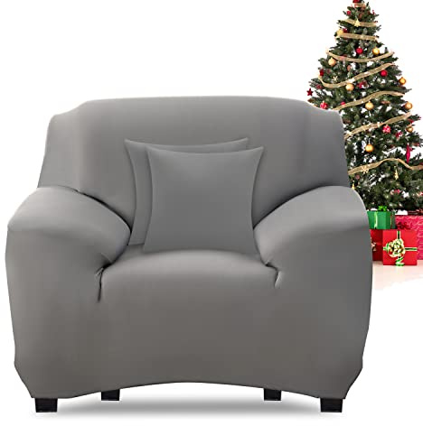 FIGOOO Sofabezug 1 Sitzer Stretch Sofabezüge mit Armlehnen Spandex Couchbezug Modern Anti-Rutsch Waschbar Sofa Protection Cover Schonbezug Couch(1-Sitzer,Grau)