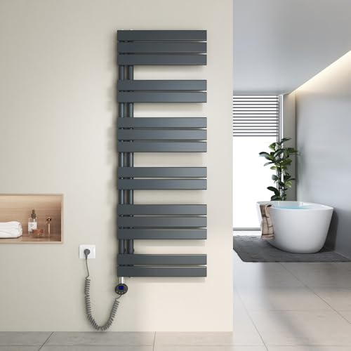 Heilmetz Scaldasalviette Elettrico Bagno 1385x500mm 800W, Termoarredo Elettrico Bagno con Barra riscaldante termostato，con Funzione di temporizzazione（Antracite）