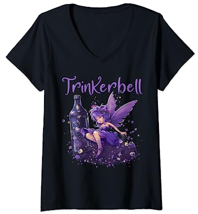 Damen Trinkerbell Likör Braut Saufen JGA Junggesellinnenabschied T-Shirt mit V-Ausschnitt