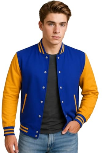 Zulin Royal and Yellow Baseball Jacket - Men's Varsity High School Bomber Jacket (US, Alpha, XX-Large, Regular, Regular)