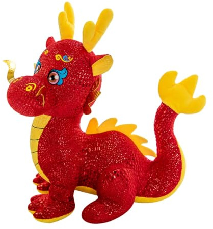 SAFIGLE Peluche Dragon du Chinois Oreiller pour Dormir avec des Mascotte De Dragon 2024 Peluche du Nouvel an Figures Danimaux du Poupée 2024 Doré Rouge Animal