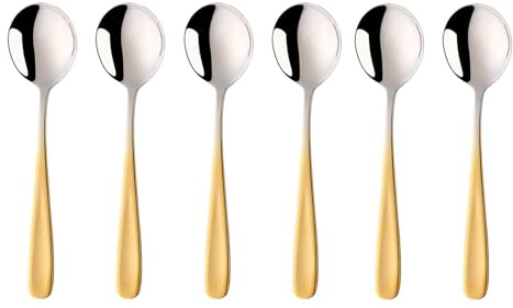SBOMHS Esslöffel Müslilöffel 18/10 Edelstahl Suppenlöffel 6-stück Menülöffel länge 17,5CM Breit 4,5CM Tafellöffel Suppentassenlöffel für Porridge Dessertlöffel Soup Spoons (Farbverlauf Gold)