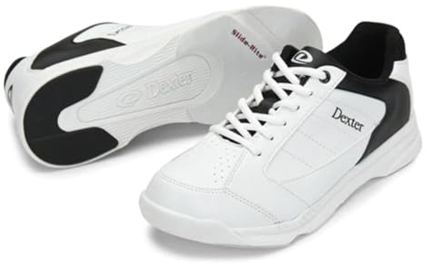 EMAX | Bowlingschuhe - Dexter Ricky IV | Bowling-Schuhe Damen Herren Kinder | Schuhe zum Bowlen mit Gleitsohle | (White/Black, EU Schuhgrößensystem, Erwachsene, Herren, Numerisch, M, 46)
