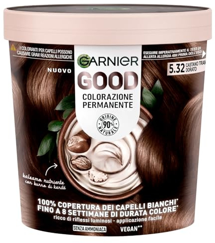 Garnier Good Permanente Haarfärbung Bis zu 8 Wochen Brillante und leuchtende Farbe Deckt 100% der weißen Haare ab Vegane Formel Ohne Ammoniak 5,32 Kastanienbraun Sonnenuntergang Gold - 3 Packungen