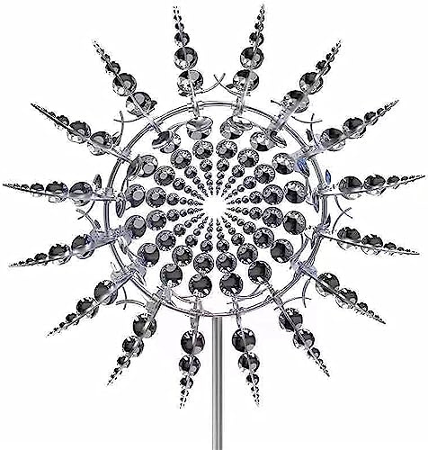 Wind Spinners for Garden,Windmills for the Yard Unique and Magical Metal Windmill Wind with Garden Stake, Wind Spinner Outdoor Large for Yard Lawn Patio Garden Kinetic Sculptures, Silver