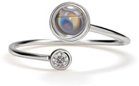PERIMADE Anillo de proyección de fotos personalizado con circonita cúbica ajustable, anillo de banda abierta personalizado en 100 idiomas, anillo de circonita cúbica para cumpleaños, Navidad, regalo