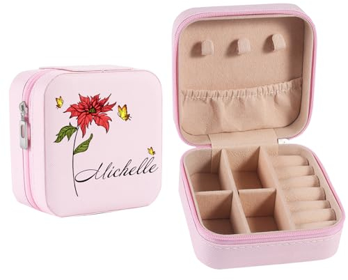 jewelora Schmuckkästchen Klein für Damen Mädchen Personalisierte Schmuckschatulle mit Geburtsblume Alphabet Foto Schmuckkästchen Reise Schmuck Organizer Schmuckaufbewahrung Frauen Geschenke (B)