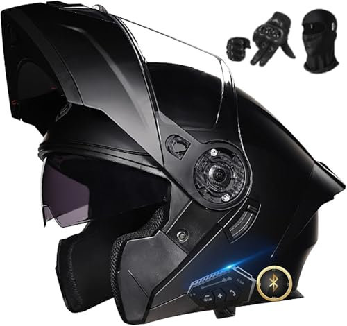 Motorradhelm Intercom Bluetooth Modular Helm Klapphelme ECE-geprüft, Mehrfachbelüftung Motorrad-Vollvisierhelm mit Doppelvisier, Geräuschreduzierung für Männer Frauen A,XXL62-63CM