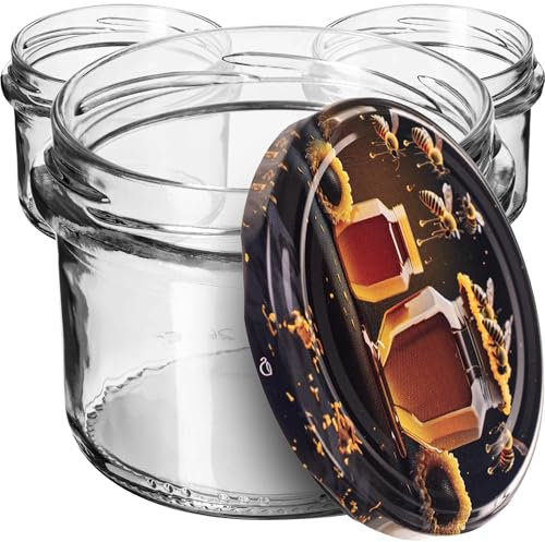KADAX Petits pots de conservation 235 ml, Fi82 Mini pots pour miel et épices, pots à confiture avec couvercles, bocaux hermétiques pour offrir (miel, lot de 100)