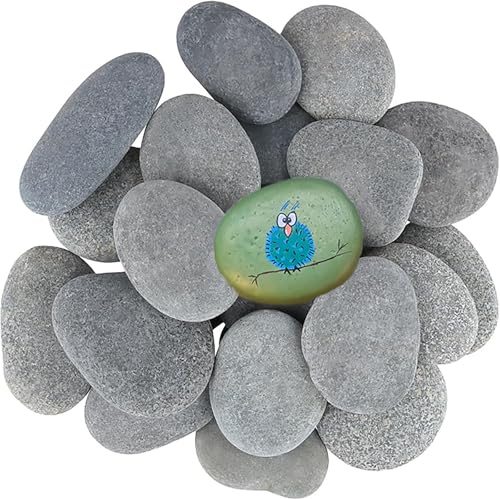 MUKSUET 40 PCS 7-10CM/3-4 Inch Grey Flat Painting Stone Pebbles, Natural Beach Pebbles, Stones for Painting Decorative