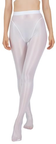 TiaoBug Damen ÖL Glanz Strumpfhose 70 Den Glossy Pantyhose Glänzende Slim Fit Leggings Tights Modisch Feinstrumpfhose Stockings Weiß XXL