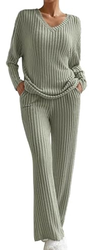 Tuta Maglia Donna Elegante Set Maglione E Pantaloni Gamba Larga Completi 2 Pezzi Casual Invernale Tuta Da Casa Comode Curvy Tute Due Pezzi Loungewear Complete Lavoro Moda Tute Oversize Anziana