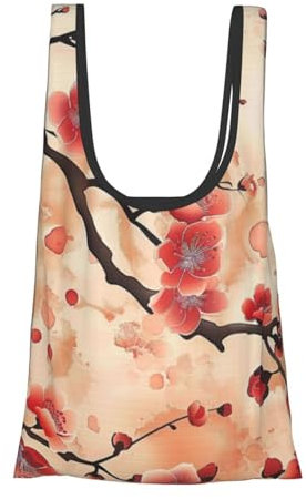 JKSEEPYN Einkaufstasche, japanisches Pflaumenmuster, faltbar, wiederverwendbar, wasserabweisend, Schultertasche, Einkaufstasche, Alltagstasche, 1 Stück, Schwarz , Einheitsgröße