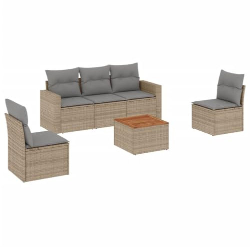 HETFTJN Gartengarnitur Bierzeltgarnitur Gartenlounge Balkonmöbel Kleiner Balkon - 6-TLG. Garten-Sofagarnitur mit Kissen Beige Poly Rattan für Garten Terrasse Café Hof