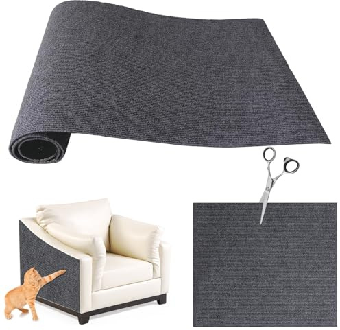 FaAmour 40x200cm Self Adhesive Cat Scratching Mat,Wall Mounted Anti Scratch for Cat Climbing Wall,DIY Pet Scratch Mat with 6 Pieces of 3M Glue, Dark Gray
