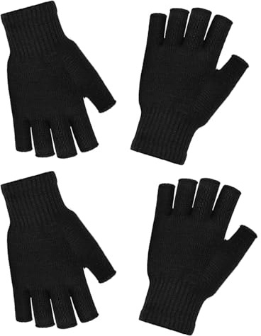ONEREED 2 Pairs Black Fingerless Gloves for Women Men