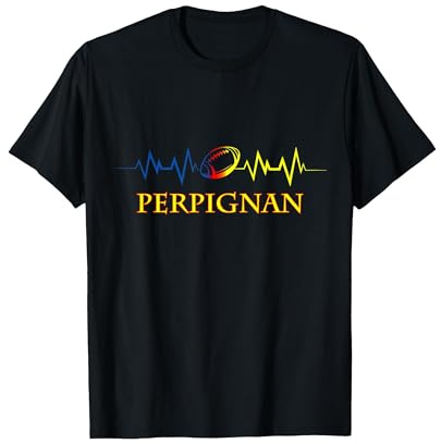 Rugby USAP Perpignan Sang Et Or Battement de Coeur T-Shirt, Homme, Noir, 3XL