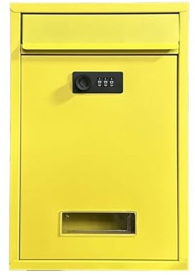 Boîte aux lettres murale d'extérieur sécurisée avec serrure à mot de passe - Grande capacité - Résistante aux intempéries - Pour le rangement de journaux à la maison - Jaune