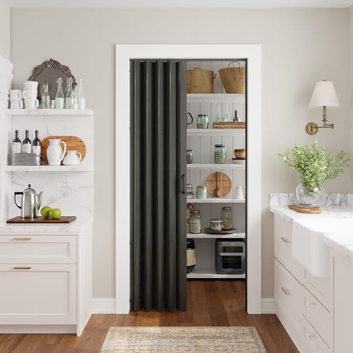 SmartStandard 32 x 80 Accordion Doors Interior, Double Walled Accordion Folding Doors for Closet, PVC Accordian Door for Doorway Bathroom Basement, Easy to Assemble, Black