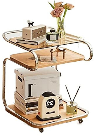 Nachttische 2-stufiger rollbarer Beistelltisch mit Ablageflächen und Rollen, mobiler Sofa-Beistelltisch, Beistelltisch, Nachttisch, Barwagen, Rollwagen for Wohnzimmer, Schlafzimmer, Badezimmer, Küche,