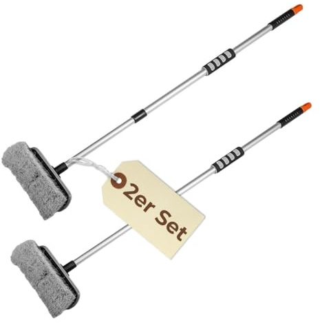 2er Set Autowaschbürste Teleskop Stiel Waschbürste Auto waschen PKW LKW Garten Boot Wohnmobil Alu Waschbürste mit Teleskopstiel 80-130 cm
