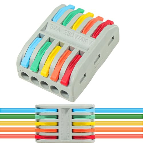 Wire Connectors Nuts, 30pcs 5 Conductor Compact Splicing Wire Connectors, 5 in 5 Out Lever Wire Nut, 5 Circuit Inline Splices 28-12 AWG
