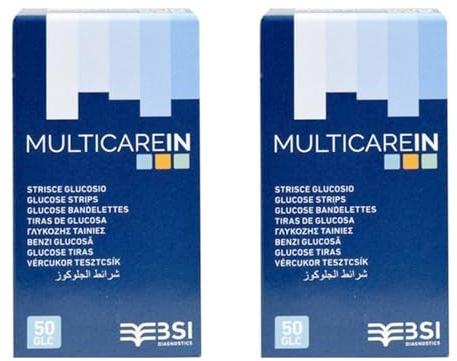 Multicare In Strisce Reattive Glucosio, 100 Pezzi (2x50) - Test Glicemia per Misuratore Multicare In, Alta Precisione e Risultati Rapidi