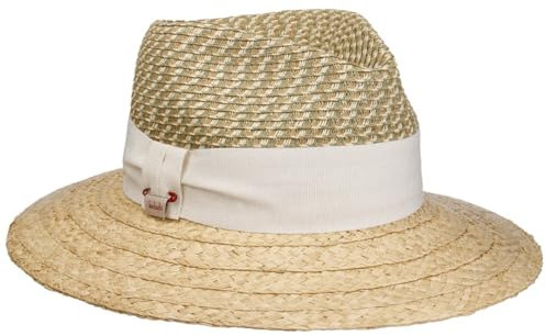 bedacht Contrast Band Strohhut Damenhut Sommerhut Sonnenhut Gartenhut Damen - Made in Italy mit Ripsband Frühling-Sommer Sommer - One Size Natur-grün