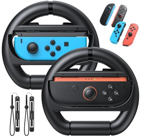 FASTSNAIL Volant Compatible avec Nintendo Switch 2/Switch 1/Switch OLED, Antidérapant Volant für JoyCon 2/1, Accessoire pour Mario Kart World(Noir+Noir)