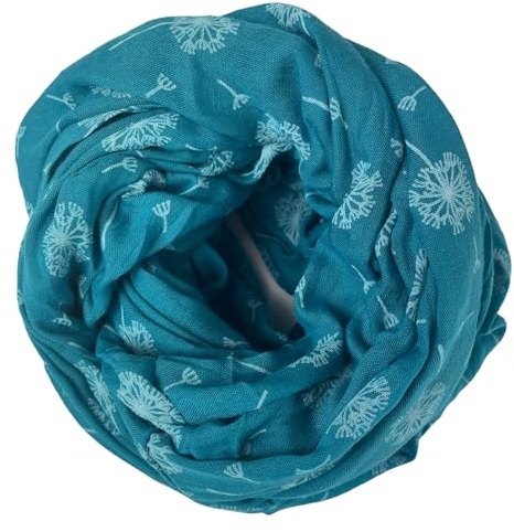 kennydoo Loop Damen Sommer Schal | mit fliegenden Pusteblumen | viele Farben 731 (petrol)