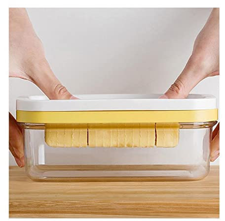 Beurrier avec couvercle - Trancheuse à fromage - Boîte de rangement scellée - 2 en 1 - Beurrier avec couvercle scellé - Récipient à fromage frais (grille à trois points)