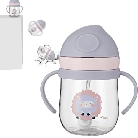 gifyym Vaso para beber, botella a prueba de derrames para bebés, popote antiasfixia, bola pesada, diseño de dibujos animados, botella de agua portátil para niños (250 ml)