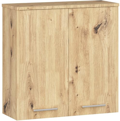 AKORD | Badezimmer‑Hängeschrank FIN W60 2D 2-türig | Hängeschränke Fürs Bad | Tür Links oder Rechtseitiger Montage | B60 x H60 x T22,5 cm | Gewicht 18 kg | Artisan-Eiche