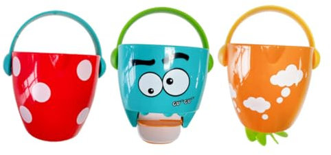 NAMOARLY 3 Stück Badespielzeug Wasser Streusel Eimer Aus Kunststoff Mit Cartoon Motiv Verschleißfest Fördert Sensorik Und Fingerfertigkeit Spielspaß Für Kleinkinder Beim Duschen